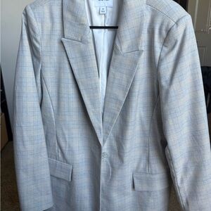 Nine West Light Gray Plaid Blazer